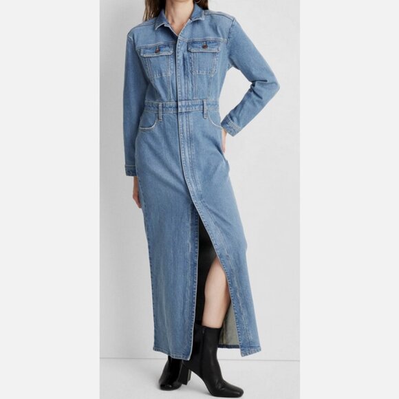 Women's Long Sleeve Denim Maxi Shirtdress - Universal Thread Medium Wash 2 - Picture 1 of 3